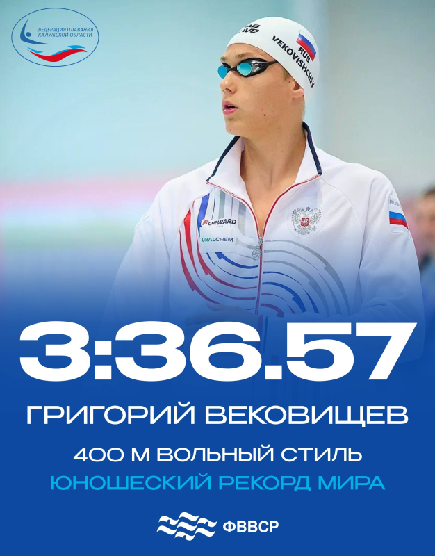 Юношеский рекорд мира, Европы и России у Григория Вековищева! ФЕДЕРАЦИЯ ПЛАВАНИЯ КАЛУЖСКОЙ ОБЛАСТИ