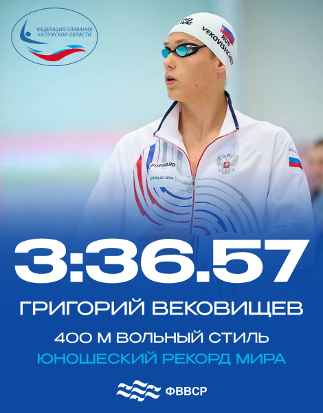 Юношеский рекорд мира, Европы и России у Григория Вековищева! ФЕДЕРАЦИЯ ПЛАВАНИЯ КАЛУЖСКОЙ ОБЛАСТИ
